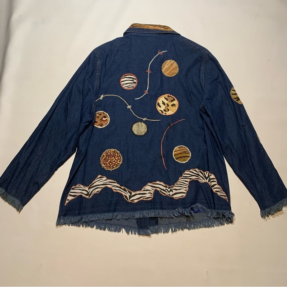 Julia Kim 1X XL animal print denim patchwork circles button up jacket 95809 raw - Picture 8 of 11